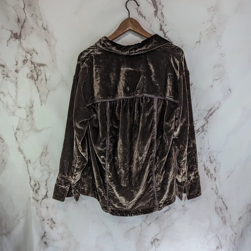 Free People Top Womens XS Brown Crushed Velvet Button Up We The Free Marianne